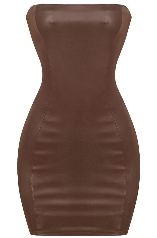 Bella PU Dress - Brown