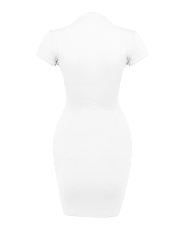 Mock Neck T-Shirt Dress - White
