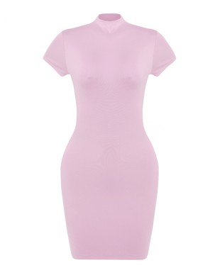 Mock Neck T-Shirt Dress - Light Pink