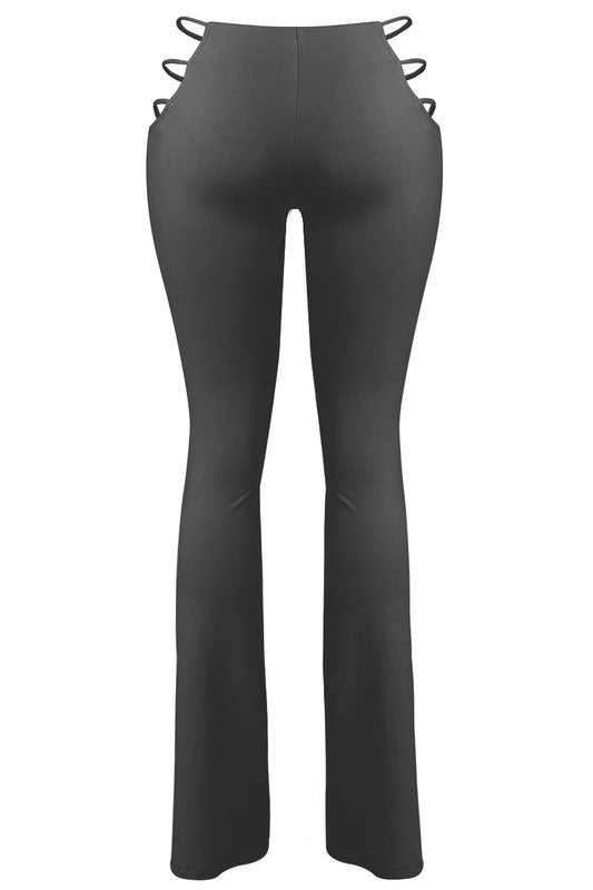 Cut Out Strap Side Pants - Black