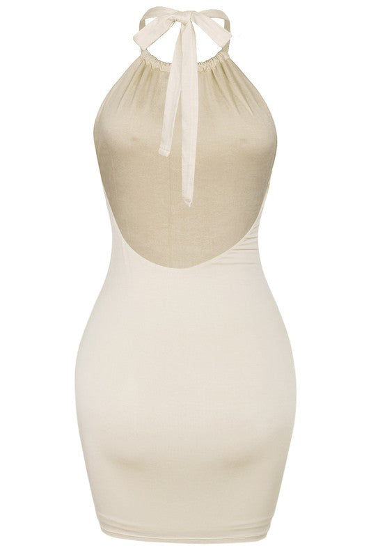 Ruched Front Open Back Mini - Beige