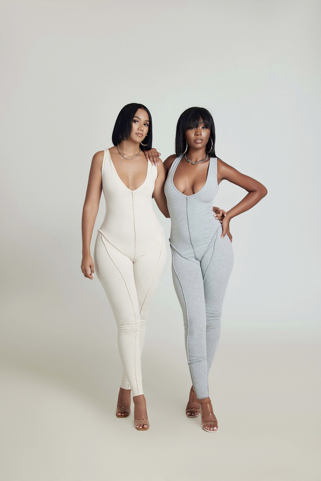 Ribbed Outseam Jumpsuit - Grey