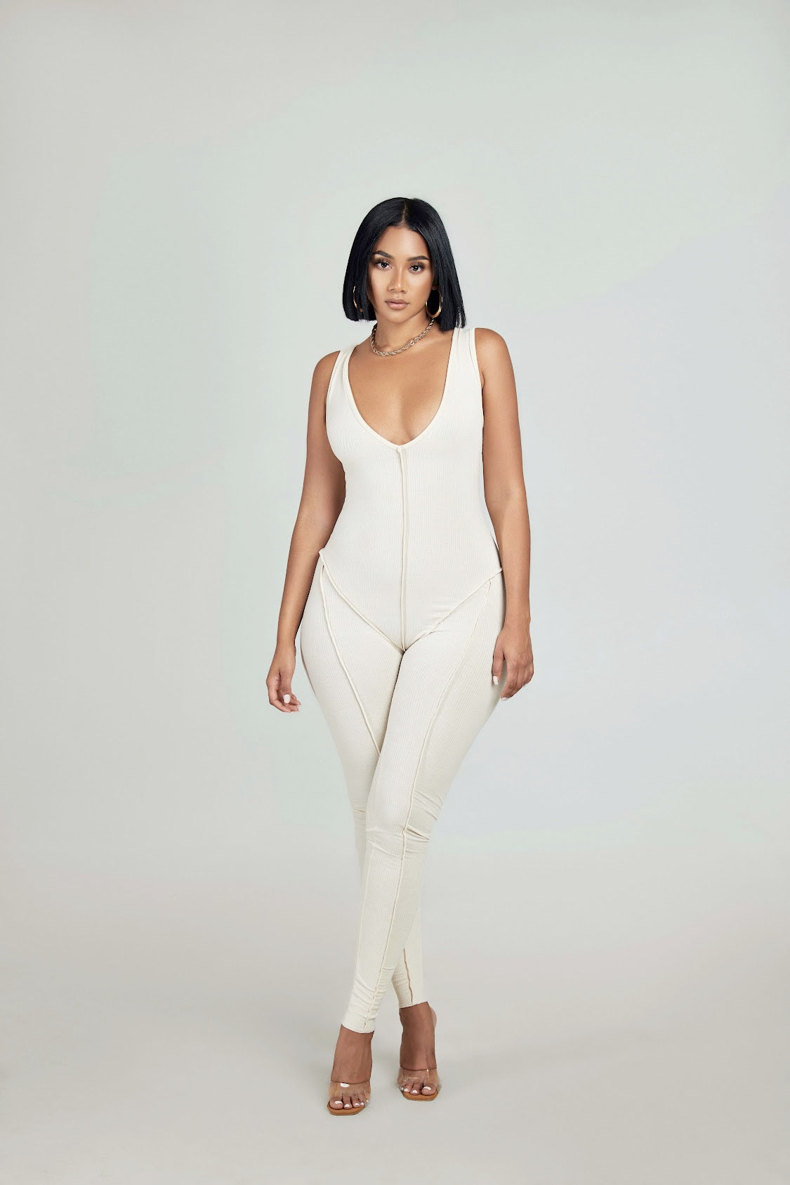 Ribbed Outseam Jumpsuit - Oatmeal