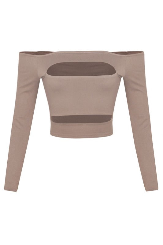 Cutout Front Crop Top - Khaki