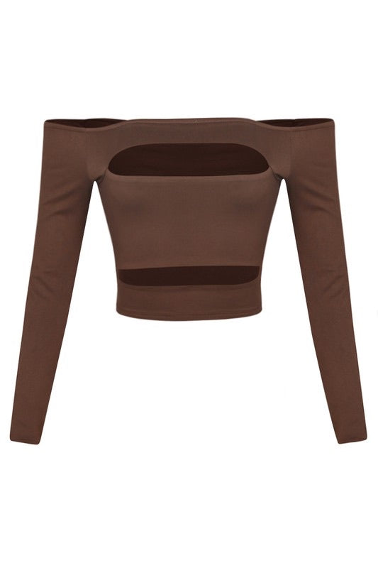 Cutout Front Crop Top - Brown