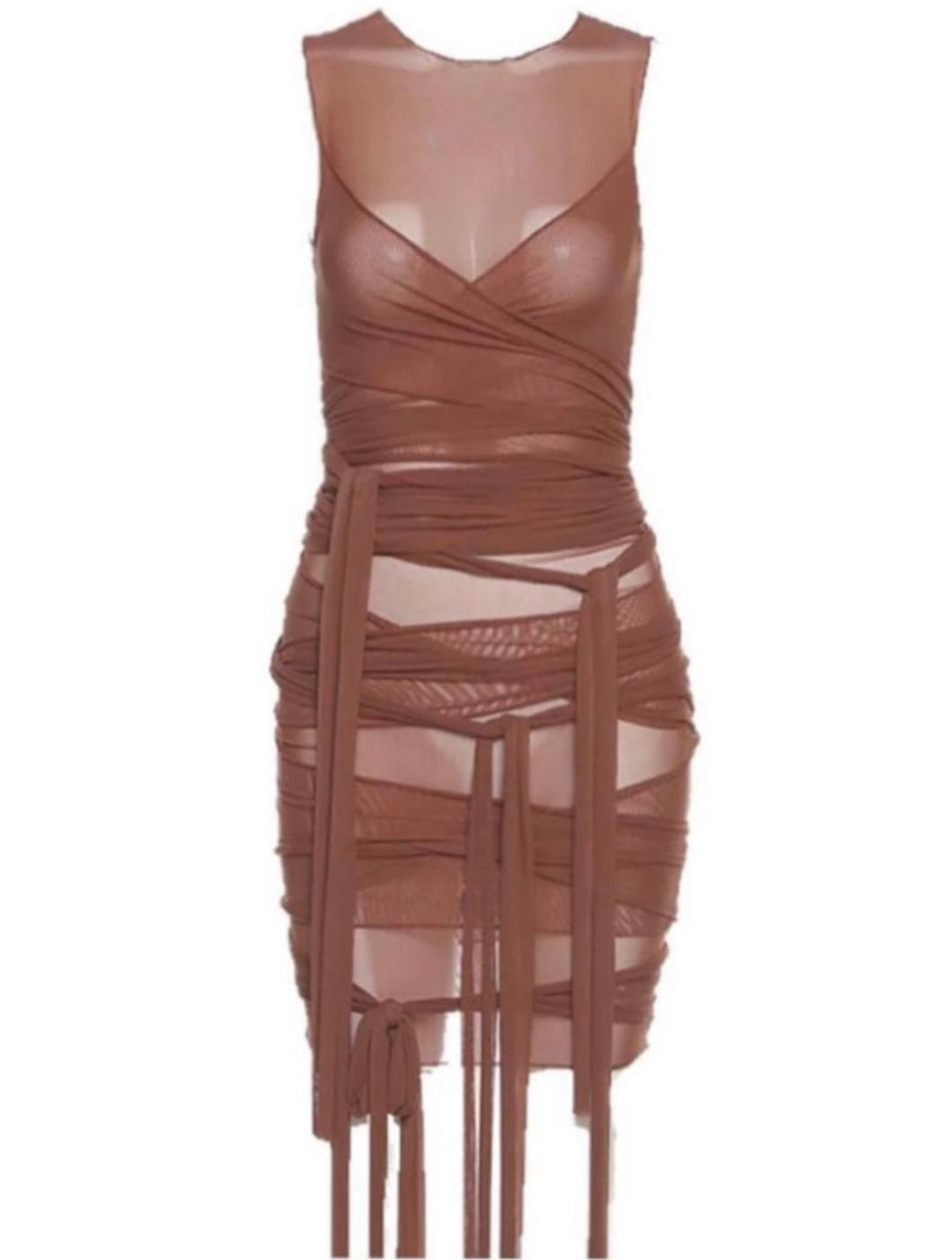 Wrap Me Up Mesh Dress - Brown