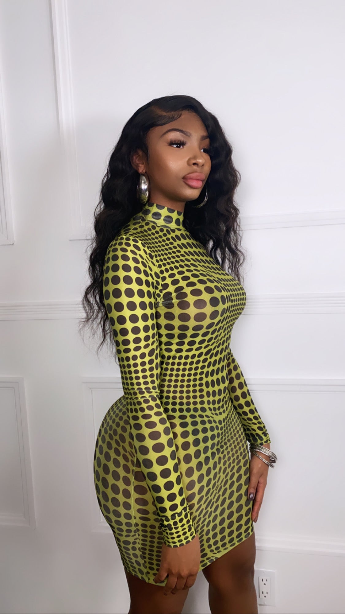 Polka Dot Mesh Dress - Green