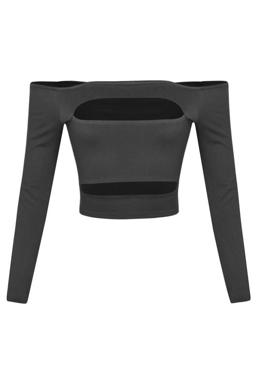 Cutout Front Crop Top - Black