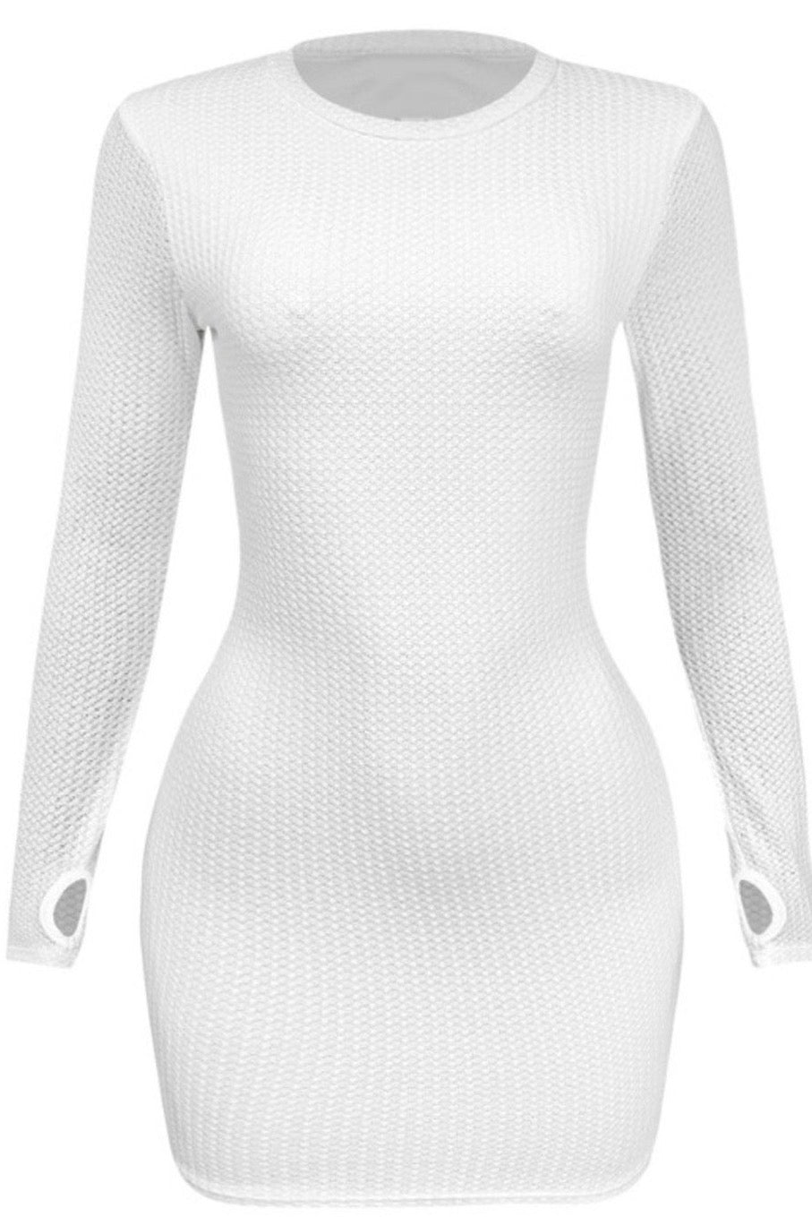 Waffle Long Sleeve Mini - White