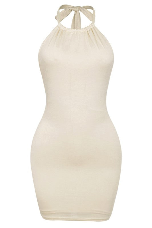 Ruched Front Open Back Mini - Beige