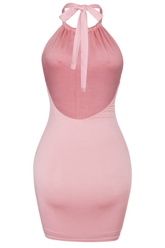 Ruched Front Open Back Mini - Pink