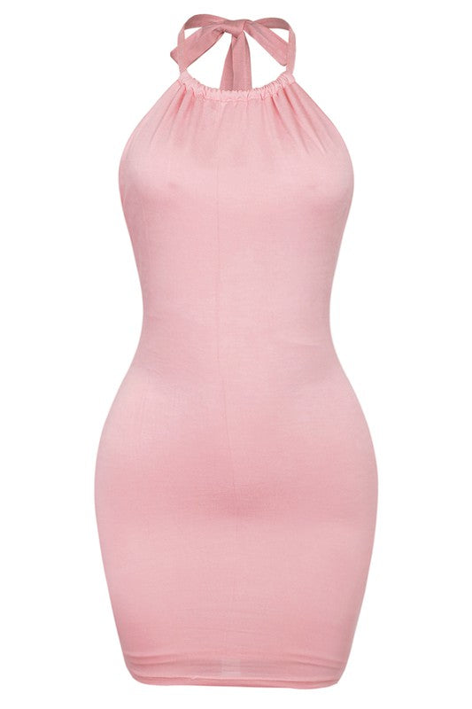 Ruched Front Open Back Mini - Pink